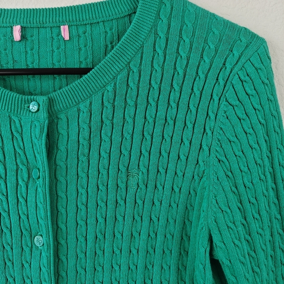 Lilly Pulitzer Cable Knit Kelly Green Palm Tree Button Down Cardigan Woman's S - Picture 7 of 14